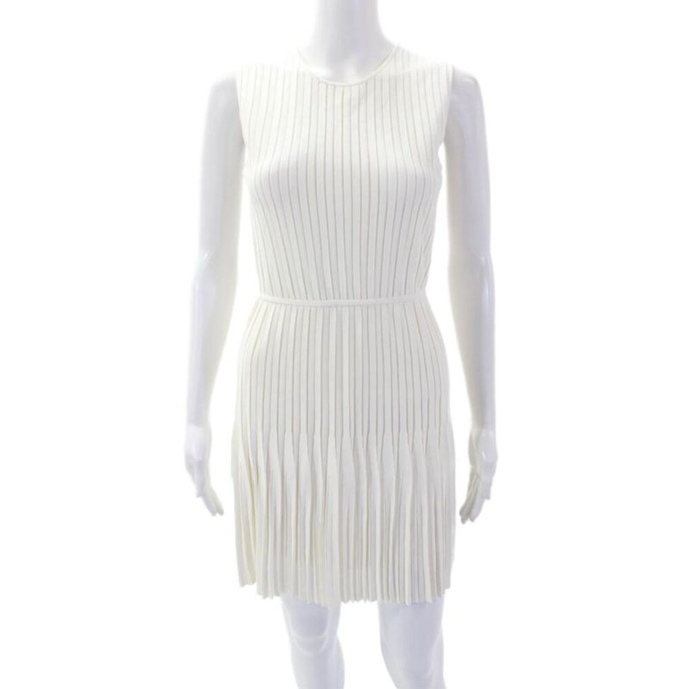 Dion Lee Women's Round Neck Sleeveless Pleated Mini Dress Cream Size 2